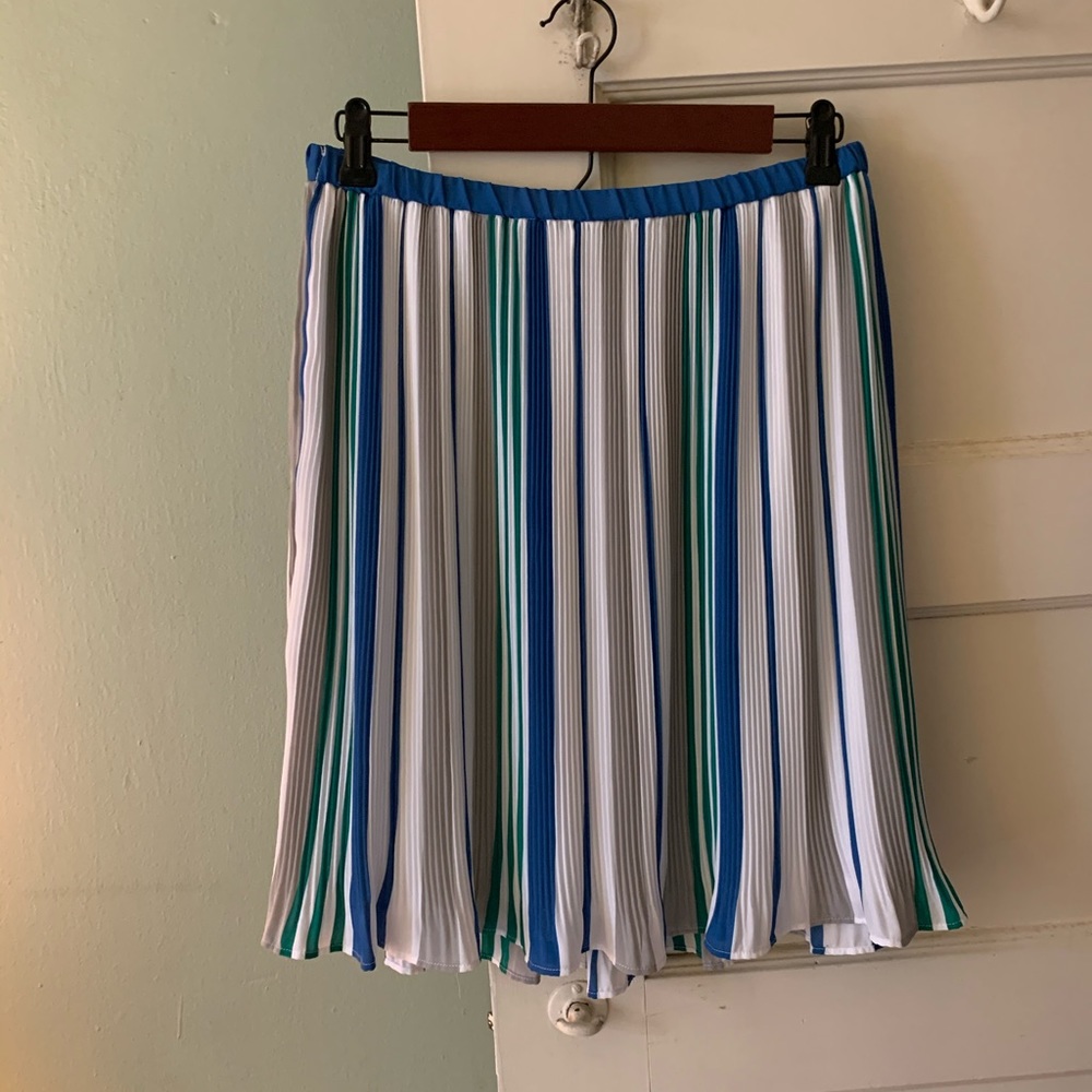 Striped Pleated Midi Skirt